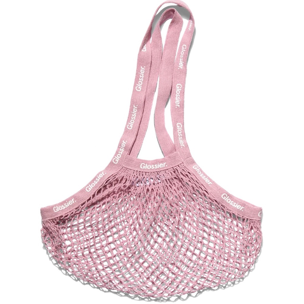NWT • Glossier • Limited Edition Pink Rose Market Gift Bag Net Shopping Bag